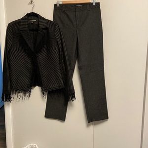 Pant suit/ inseam 32 1/4, waist 32, sleeve 24 + 2 inch fringe, fit lo